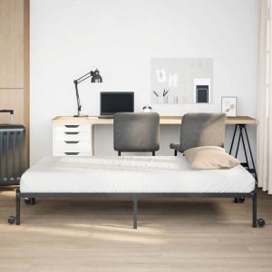 Lit Noir Sommier &agrave; lattes - HELLO2026 - Cadre de lit - sans matelas - pliable noir 90x190 cm acier FR_5823594