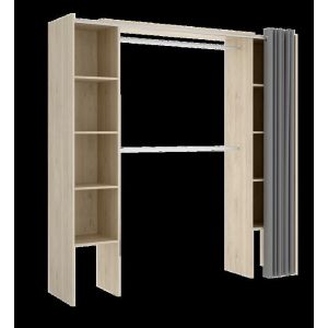 Armoire dressing extensible coloris chêne naturel avec rideau  - Longueur 110-180 x Profondeur 50 x Hauteur 205 cm