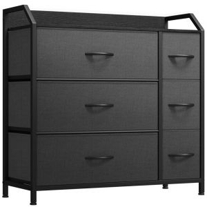 YITAHOME Commode 6 Tiroirs en Tissu Commode Chambre Meuble de Rangement Cadre en M&eacute;tal SalonGris Noir