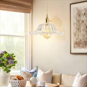 1 x Suspension Luminaire en Verre Rétro Lustre à Fleur Créative Abat-jour Ø25CM E27 Plafonnier Salon (Transparent) - SMOTOP