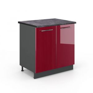 Meuble bas sous-&eacute;vier Fame-Line 80cm avec &eacute;tag&egrave;re PT Anthracite Rouge bordeaux Haute brillance Anthracite Vicco