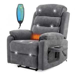 Fauteuil relax fauteuil de TV Inclinaison &eacute;lectrique chauffage et de vibration charge sans fil avec petite tablette gris fonc&eacute;