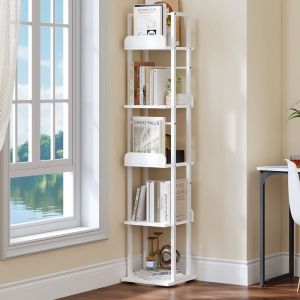 YITAHOME Bibliothèque à 5 niveaux Étagère Pivotante à 360° pour Chambre Salon 30 x 30 x 145 cm