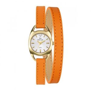Montre Femme - Go - 699383 - Acier Doré - Cuir Double Tour Orange - Étanchéité 30m