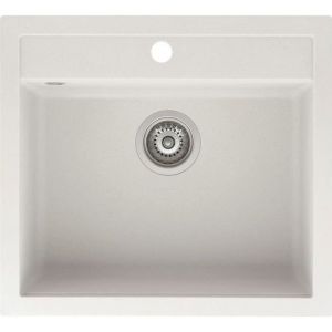 Evier - BLANC - Carr&eacute; 1 bac sans &eacute;gouttoir - 80% quartz naturel