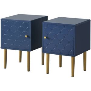 Lot De 2 Tables De Chevet Table Dappoint Bleu Marine Table Basse Adapt&eacute;e &Agrave; Tous Les Lits Et Chambres &Agrave; Coucher 35x35x50cm