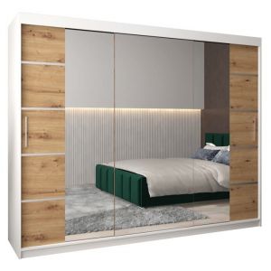 Armoire porte coulissante miroir Verona 4 250 250x200x62cm corps Blanc Mat et fa&ccedil;ade Ch&ecirc;ne Artisan ABIKSMEBLE