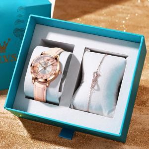 SHARPHY Coffret montre femme + bracelets - chiffres romains bracelet en cuir diamants rose luxe