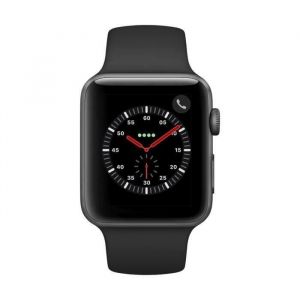 Apple&nbsp;Watch Series&nbsp;3 GPS&nbsp;+&nbsp;Cellular - 42mm Bo&icirc;tier aluminium gris sid&eacute;ral - bracelet noir (2018) - Reconditionn&eacute; - Excellent &eacute;tat