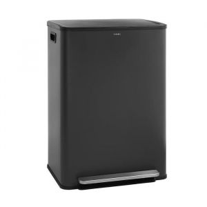 CASABEL Poubelle Tri Selectif 60L &ndash; 2x30L Acier INOX GRIS FONC&Eacute; Double Compartiments P&eacute;dale Bacs Amovibles Couvercles