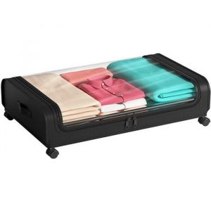 Bo&icirc;te de Rangement Sous Lit avec Roulettes Sac de Rangement Bacs Rigides de Rangement Sous Lit de 45L Tissu Oxford 1Pack Noir
