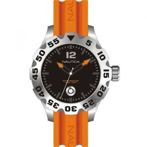 Montre homme NAUTICA VARIS A14603G. Sport. 100. Noir. Orange. Argent. Rond. Quartz. Analogique. Silicone. Acier inoxydable. Boucle A