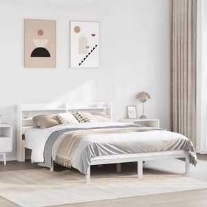 vidaXL Cadre de lit et tête de lit blanc 140x190 cm bois de pin massif lit meuble de chambre à coucher lit en bois lit 3306534