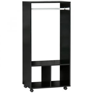 Armoire penderie &eacute;tag&egrave;re 2 niches penderie 4 roulettes pivotantes dim. 60L x 40l x 128H cm Coloris Noir