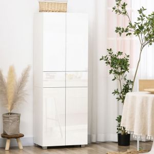 Armoire de cuisine meuble de rangement buffet 4 portes avec &eacute;tag&egrave;res r&eacute;glables - dim. 60L x 35l x 170H cm blanc laqu&eacute;