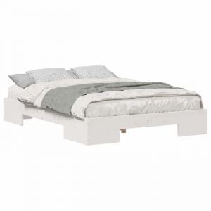 Promo 2026 Lit 2 personnes&lit adulte Structure de lit - Cadre de lit sur&eacute;lev&eacute; Blanc 140 x 190cm Bois massif en pin 2365495