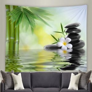 Tapisserie murale - MOUTON MAISON DECO - Zen bambous pierres fleur et reflets - 200x150cm - Polyester - Impression num&eacute;rique