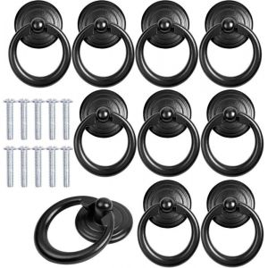 10 Pcs Noir Poign&eacute;e dArmoire Metal Bouton de Porte Tiroir Bague Poign&eacute;e de Traction Classique Poignee de Meuble