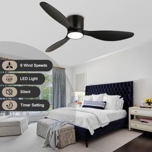 Plafonnier ventilateur noir 107 cm à variateur – 6 vitesses lumière triple mode réversible et télécommande