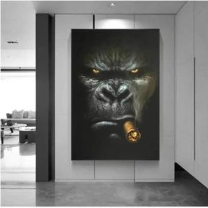 Hooliganisme gorille cigare peinture la fume gorille portrait affiche murale animale dcoration artistique 50x100cm sans cad TABLEAU