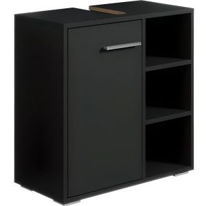 Meuble vasque Neptunus - Noir - 600 x 300 x 600 mm - Meuble de salle de bain - Aspect bois - A poser au sol