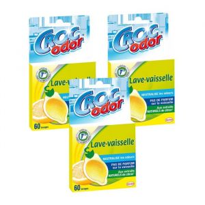 Lot de 3 désodorisants pour lave-vaisselle - Extraits naturels de citron - Croc Odor
