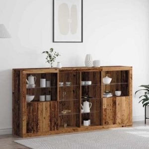 Buffet LED - vidaXL - Bois Vieux - 202x37x100 cm - &Eacute;clairage RVB - Rustique