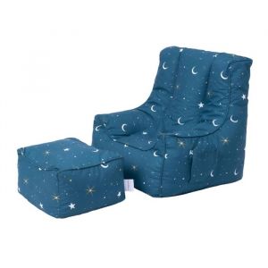 Fauteuil Pouf - Clair de lune - Chaise Imprimée - Tissu en polycoton - Repose-pieds inclus - Confort enfant