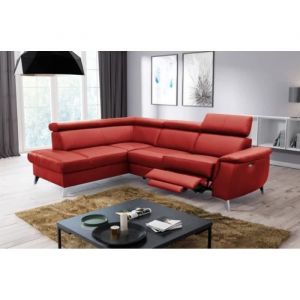 Canapé dangle en cuir italien de luxe 5/6 places avec relax électrique et coffre LINCOLN rouge foncé angle gauche