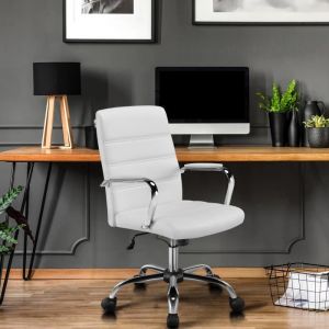 Yaheetech Chaise de Bureau à Roulettes Fauteuil de Bureau Blanc avec Accoudoirs pour Ordinateur Maison Studio 130 kg