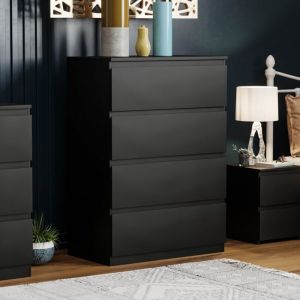 Commode Denver noire avec 4 tiroirs – Meuble de chambre moderne