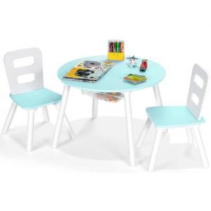 DREAMADE Ensemble Table et Chaise Enfant, Jeu de Table et 2 Chaises avec Sac de Rangement, Pieds en Bois, pour Enfant 3-7 Ans, Vert