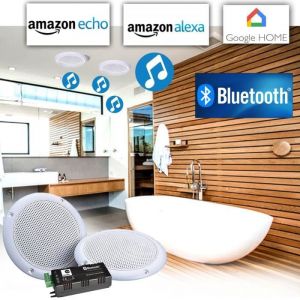 Haut-parleurs 80W plafond encastrable WATERPROOF Hifi amplifiée compatible Smartphone Google Home Bluetooth Amazon Alexa Echo