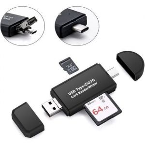 Lecteur de Carte Mémoire - Type C - 3 en 1 - USB 2.0 - Micro USB - Compatible Android