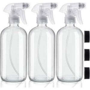 Vaporisateur Vide R&eacute;utilisable en Verre Transparent (Lot de 3) - Pulverisateur Vide 250 ml - Bouteille Spray 2 R&eacute;glages pour Label