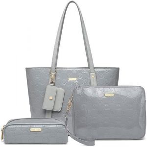 Miss Lulu 4pcs Sac &agrave; Main Femmes Sac &agrave; Bandouli&egrave;re en Cuir PU Sac Fourre-tout Grand Sac Bandouli&egrave;re Mode et El&eacute;gant Gris