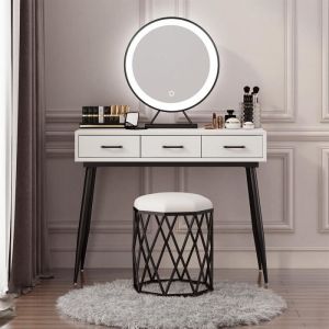 HEK Miroir Électrique Ronde De Table pour Maquillage Miroir à Poser pour Coiffeuse， 3 Modes de Lumières pour Cosmétique et Usage