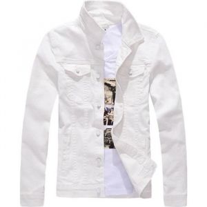 Veste en Jean Homme Slim Fit - ZEWOW - Couleur Unie Blanc - Coupe Slim - Manches Longues