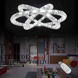 Lustre LED - YRHOME - 72W - 3 anneaux réglables - Cristal K9 - Éclairage à distance