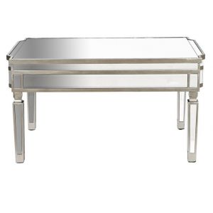 Table basse table de salon rectangulaire en MDF coloris argent&eacute; avec miroir - longueur 108 x profondeur 61 x Hauteur 44 cm