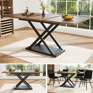 Table à Manger Extensible Table Carrée Extensible a Manger pour 4 a 6 PersonnePieds en Métal Croisés NoirsFinition Bois Noyer