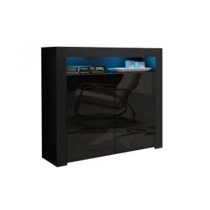 Buffet bahut brillant noir Spider illuminé LED 107 cm Caisson Noir MAT