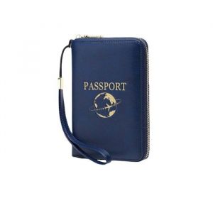 Portefeuille et organiseur de passeport de voyage anti-RFID bleu
