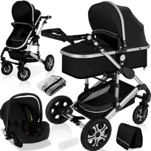 KESSER® 3en1 poussette combinée trio landau complet avec baignoire bébé et siège de sport pour et siège auto Noire argent