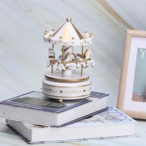 SURENHAP Cadeau de Carrousel Bo&icirc;te &agrave; Musique Man&egrave;ge Cadeau Carrousel No&euml;l Mariage Anniversaire D&eacute;coration (Bleu) jeux boite Blanc