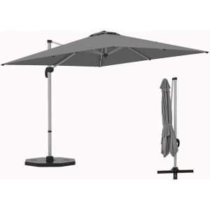 Parasol de Jardin 3x3M - GOPLUS - Parasol Déporté Carré Inclinable à 5 Angles - Rotatif à 360°- Pied en Croix - en Alu - Gris