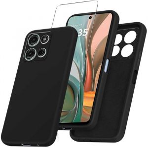 Coque pour Motorola Moto G15 / G15 Power + Verre trempé - Etui Housse Silicone Noir Vitre Protection Ecran Verre Trempé