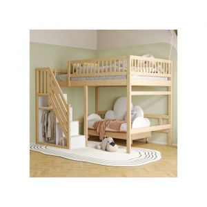 lit mezzanine 140x200 structure bois massif lit enfant escalier rangements intégrés garde-corps haut sécurité
