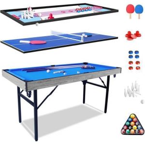 Table Multi Jeux  Pliable HLC 5 en 1 Table De Jeu ，Tables De Ping-Pong Jeu De Palets Billard BowlingTable De Hockey