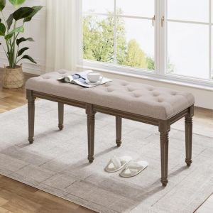 Banquette - LUNSY - 120 cm - Vintage - Lin et Bois Massif - Rembourrage Confortable